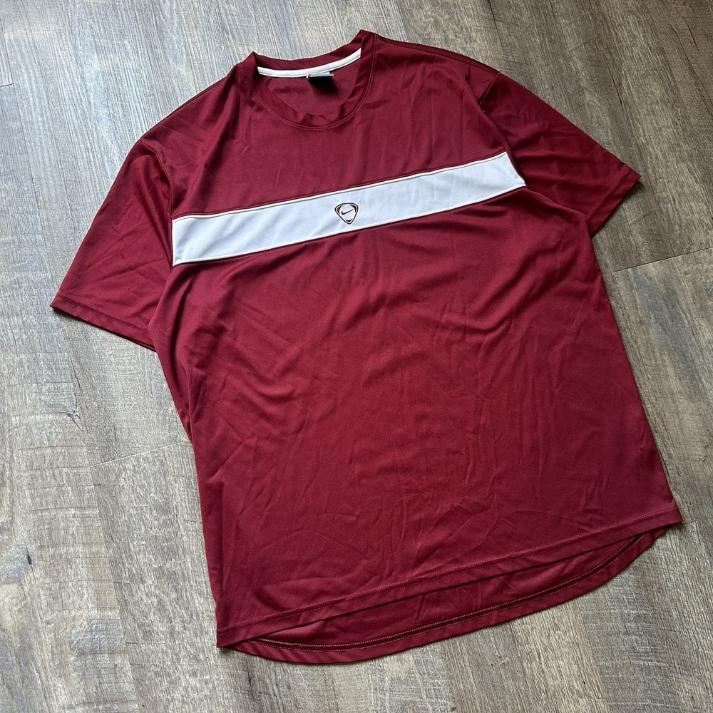 Vintage 90's Nike 100% Polyester Center Check Short‎ Sleeve T Shirt Men's XL Red